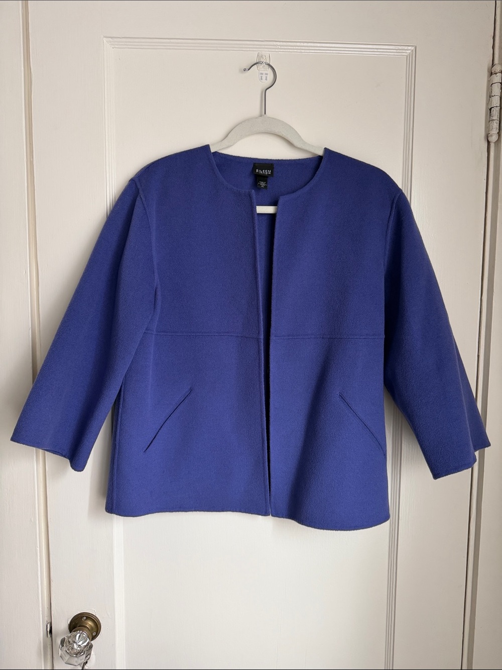 Eileen Fisher Royal Blue Open-Front Wool Blend Jacket Petite Small